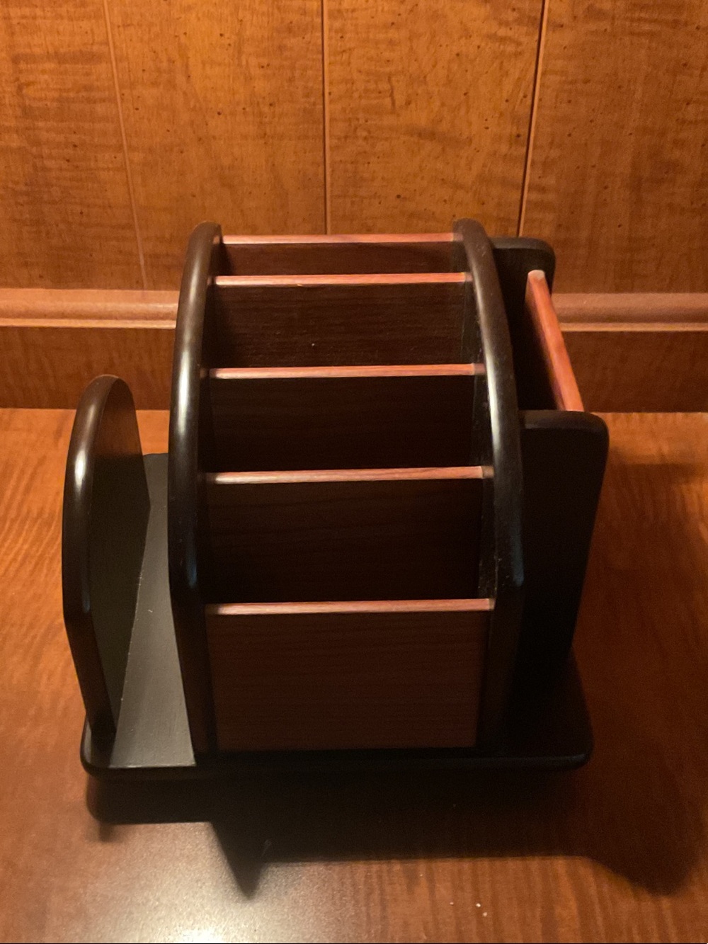 Wooden Desk Organizer - Black and Brown Rotating Holder